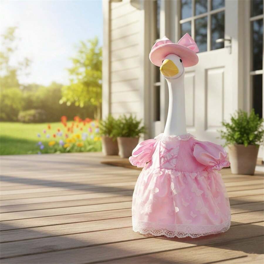 Porch Goose Outfit Set Butterfly Tulle Lolita Dress With Bow Hat For 23'' Porch Goose Country Plastic Cement Statue Costume For Primitive Rustic Summer Outdoor Patio Yard Lawn Decor - 粉紅色 - 查看 1