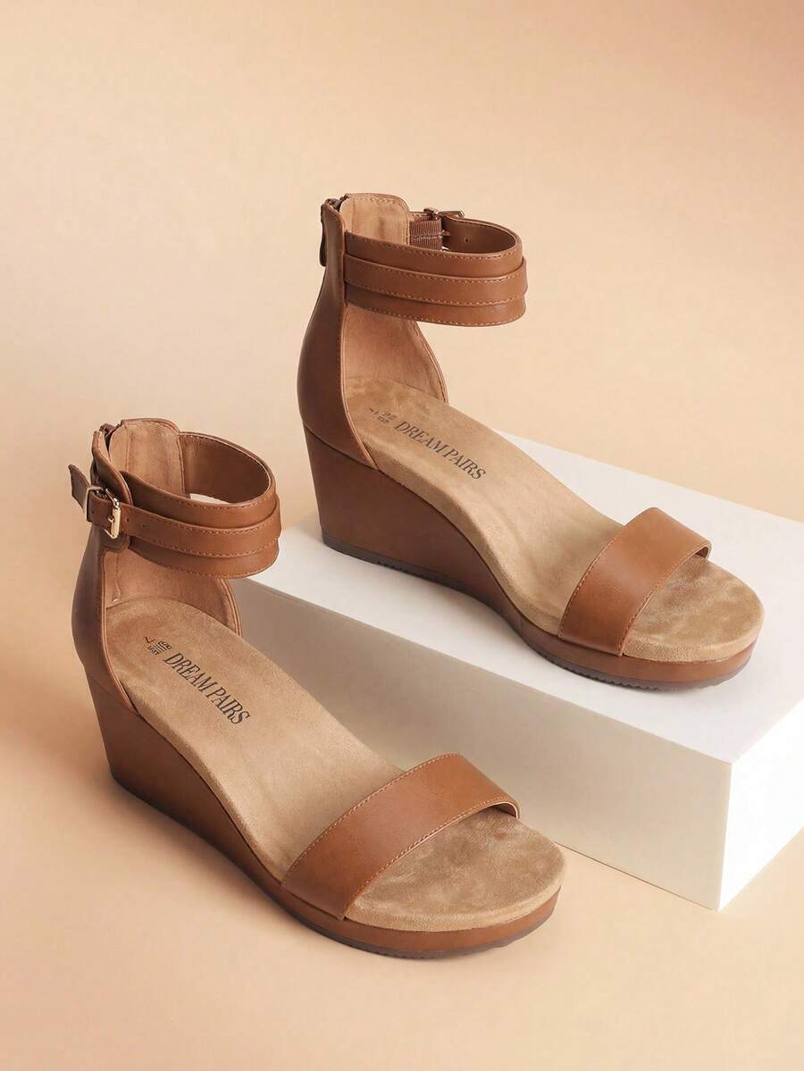 Women's Platform Wedge Sandals Open Toe Comfort Buckle Ankle Strap For Vacation Commuting  Shopping Summer Shoes - Camel - View 1