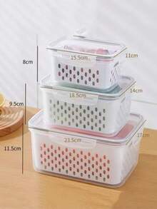 2pcs/3pcs/4pcs Refrigerator Food Storage Boxes With Lids And Removable Colander, Stackable Fruit And Vegetable Storage Containers, Transparent Fridge Organizer, Gray/Blue, Multiple Sizes S/M/L/XL - View 15