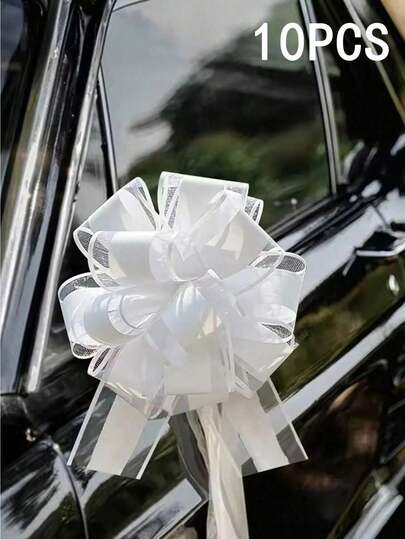 10pcs/Set Bowknot Decorations For Wedding Car, Pink/White/Red Wedding Car Door Decor Bows, Wedding Ceremony Ribbon Decor, Staircase Decor Ribbons, Handle Decor, Wedding Gift Decorative Bows, Suitable For Wedding Table & Chair Decor, Gift Packaging, Bouquet Decor, Anniversary Gifts