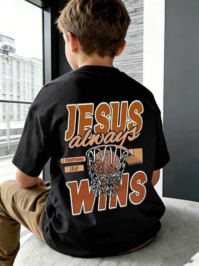 Camiseta de manga corta con estampado de baloncesto para niños preadolescentes, top de verano para estudiantes varones jóvenes