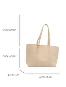 2个装女士纯色刺绣线时尚大容量单肩手提包，带按扣 - 白色 - 查看 5