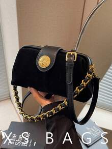 复古时尚女士枕头包，简约休闲时尚单肩包 - 黑色 - 查看 1