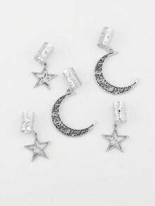 5pcs Star & Moon Hair Rings, Punk Style Headpiece Accessories, Eid Mubarak Decoration, Cute Fashion Wear, Y2K Jewelry - Silver - View 7