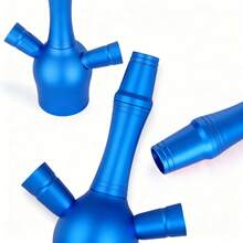 水烟套装，包含所有配件 - 25英寸黑色铝制水烟壶套装，高级现代玻璃水烟壶，全套配件包括硅胶软管、玻璃烟瓶和炭架 - 藍色 - 查看 7