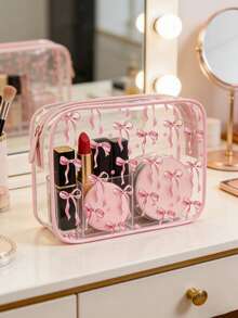 6/1pc PVC Makeup Bag, Lightweight, Fade-Resistant, Portable Cosmetic Bag, Easy To Wipe, Fashion Aesthetic, Fade-Resistant Material, Travel Essential, Holiday, Winter/Summer Vacation, Back To School, Waterproof Makeup Bag, Cruise, Bathroom, Travel Essential, Large Capacity - Multicolor - View 6