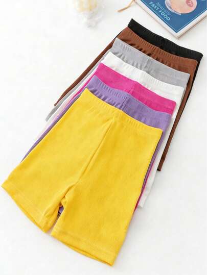 7pcs/Pack Girls' Candy Color Leggings, Suitable For 3-12 Years Old, All Seasons