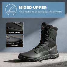 Men's Barefoot Military Tactical Boots - Wide Toe Box Zero Drop Work Boots, Minimalist Leather Combat Boots With Side Zipper For Motorcycle - màu đen - Xem 8