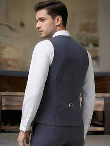 男士修身西装马甲，休闲伴郎马甲，新郎马甲，商务宴会，春秋季礼服马甲 - 灰色 - 查看 3