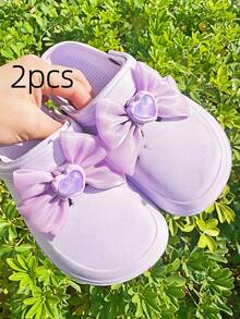 12pcs Purple Bow Heart Shaped Teddy Bear & Butterfly DIY Shoe Clips, Detachable Shoe Decorations Suitable For Sandals, Garden Shoes, Slippers, Etc. 2pcs Bow - Purple - View 11