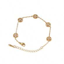 女士奢华水钻镂空四叶花手链，时尚百搭真空电镀不锈钢 - 鑲鑽花朵手鍊 - 查看 6