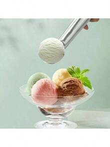 Non-Stick Aluminum Ice Cream Scoop With Freeze-Resistant Handle, Heavy Duty Design, Easy To Clean, Suitable For Ice Cream, Cookie Dough, Smoothies, Almonds (Silver) - Multicolor - View 3
