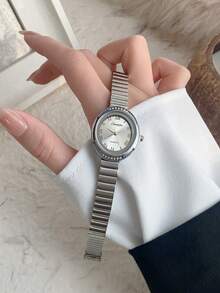 1pc Vintage Silver Stainless Steel Square Square Small Dial Women's Watch, Fashion Elegant Quartz Ladies Wrist Watch Suitable For Daily Wear. - Bạc - Xem 7