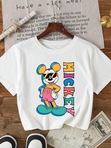 1pc Disney Mickey Mouse Vibrant Pop-Art Print Tween Boys Cool T-Shirt, Soft & Breathable, Ideal For Daily Wear & Outdoor Activities - 白色 - 查看 2
