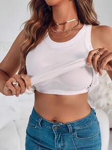 Camisetas de tirantes con sujetador incorporado para mujeres, sin mangas, con soporte de sujetador de estante, espalda de tirantes, acanaladas y ajustadas, camisetas largas de camiseta interior - Blanco - Ver 4