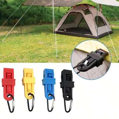 1 Set Outdoor Canopy Rope Buckle Fixator Carabiner D-Ring Aluminum Alloy Clip, Outdoor Climbing Mountaineering Hanging Hook, Backpack Pulley Buckle Tent Clamp Kit