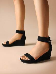 Women's Platform Wedge Sandals Open Toe Comfort Buckle Ankle Strap For Vacation Commuting  Shopping Summer Shoes - Black - View 2