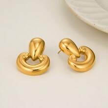 S SHOPBOHO 1 Pair High Quality Stainless Steel Teardrop & Heart Shaped Earrings, Everyday Wear Jewelry For Women - Gold - View 3