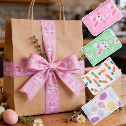 4 piezas de cintas decorativas con temática de Pascua para regalos, rollos de cintas de poliéster con estampado de conejos, zanahorias y huevos, cintas decorativas con diseños lindos de Pascua para envolver regalos, hacer moños, scrapbooking, manualidades DIY, costura y decoración para fiestas de Pascua, baby shower y celebraciones primaverales