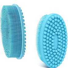 1个硅胶清洁刷，适用于淋浴、洗发、沐浴等，双面摩擦沐浴刷，按摩沐浴刷，浴室清洁工具 - 水鴨藍 - 查看 3