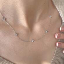 1pc New Fashion Silver Zirconia Floral Chain Necklace Jewelry - Silver - View 5