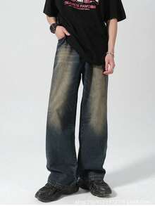 Jeans para Hombre - Pantalones Vaqueros Rectos y Holgados Lavado Vintage, Corte Wide Leg | Moda Casual y Urbana de Temporada - Azul nostálgico - Ver 2