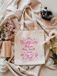 个性化婚礼派对帆布手提袋，沙滩包，海边新娘派对礼物，沙滩伴娘包，鸡尾酒会婚礼礼物，新娘/情侣订婚礼物，可折叠帆布包，独特、轻便、大容量、休闲时尚，可用作手提袋、单肩包、休闲包和购物袋。假日必备 - 米色 - 查看 3