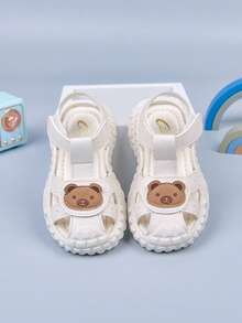 Summer Fashionable Versatile Baby Sandals, Adorable Bear Design: 3D Bear Patch On Toe, Soft And Cute, Instantly Catch The Eyes Of Kids And Parents - Beige - View 5