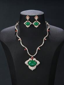 3pcs Luxury Cubic Zirconia Jewelry Set: Necklace And Earrings, Fashion Personalized Necklace Matching Evening Dress, Wedding Party, Valentine's Day Gift - Jewelry Sets - View 13