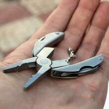 1pc Mini Multi-Functional Wrench 304 Stainless Steel Practical Tool Outdoor Compact Metal Tool With Keychain For Essential Non-Electric Use - 銀色 - 查看 4