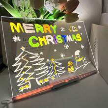 LED Message Board With 7 Colored Pens And Stand, Dry Erase Acrylic Light Up Message Board, Illuminated Desk Notepad - 透明20X20CM - 查看 1