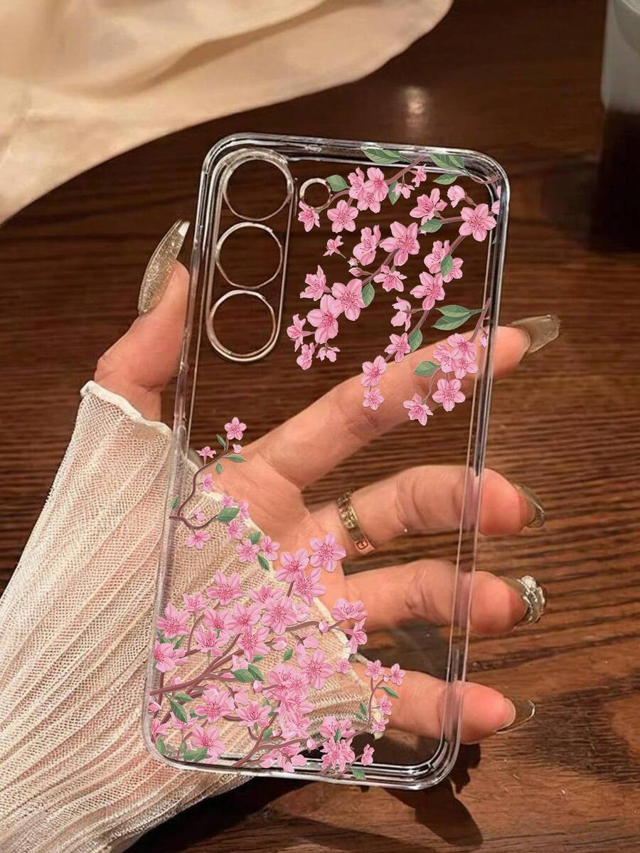 花朵图案 1 件装 亮粉色桃花软壳手机壳,兼容华为荣耀、Galaxy A04e/12/A13/A14/A34/A50/A52/A53/A54/S21/S22/S23/S24/S25/S25 Ultra、6A/7A/8A、12T/13T,国际版,非国内版 - 無色 - 查看 1
