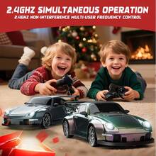 1:24 Escala Coche de Deriva con Control Remoto con Luces LED, Neumáticos de Deriva, Juguete Deportivo de Carreras, Regalo Creativo Adecuado para Adultos, Niños y Niñas, Gris - Multicolor - Ver 9