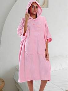 1pc Wearable Hooded Soft Shower Wrap, Cute Apple Shape Adjustable Bathrobe With Pockets, Suitable For Men And Women, Home And Travel - Multicolor - View 19