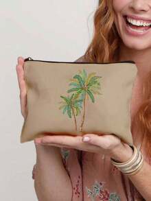 Borsa cosmetica riutilizzabile con stampa di palme di cocco, leggera, con cerniera per il trucco e gli accessori da toeletta, pratica pochette portamonete, borsa da toeletta con stampa di gelsi, accessorio da viaggio, adatta per lo shopping, regalo ideale per Pasqua, Festa della Mamma, Festa dell'Indipendenza, Matrimonio, Laurea - Multicolore - Visualizzare 17