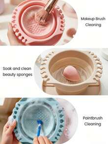 1-Piece Foldable Silicone Makeup Brush Cleaner, Drying Rack And Storage Tray, Brush Holder, Portable Brush Washing Mat With Textured Base, Suitable For Brushes, Powder Puffs And Sponges, Makeup Brush Organization, Travel Gift For Girlfriend, Easter Gift. - Multicolor - View 8