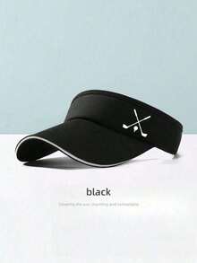 Black Sunshade Outdoor Minimalist Casual Hat, Neutral And Fashionable Sunshade Hat, Golf Print, Hat Widened Brim Sunshade Top, Golf Hat, Sports Hat, Summer Marathon Baseball Hat, Sunshade Hat Casual, Casual, Fashionable, Minimalist, Travel And Outdoor. - Multicolor - View 3