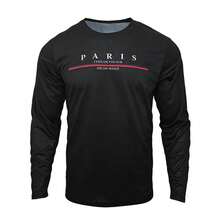 DONUTFOX Hanorac pentru bărbați, cu mânecă lungă, stil Paris, la modă, cu imprimeu de litere, pulover, tricou sport cu mânecă lungă, casual, potrivit pentru sport de primăvară/vară, ținute casual și ținute zilnice - Negru - Vizualizare 3