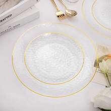 1/12/25/50pcs European Style Luxury High-End Transparent Hammered Single Gold Rim Plates, Elegant Western Plates & Dessert Plates, Suitable For Weddings, Parties, Birthdays, Afternoon Tea, Family Gatherings, Hotels, Festivals, Reusable Tableware - Clear - View 10