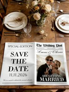 1/2pcs Custom Newspaper Weeding Announcement, Custom Photo&Text Wedding Newspaper, Intimate Wedding Newspaper, Unique Couple Marriage Reveal,Modern, Bold, Stylish Newspaper - Multicolor - View 3