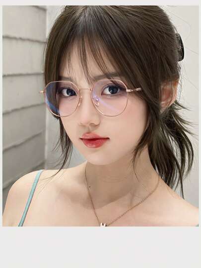 1 pieza Gafas protectoras de alta calidad para estudiantes, con lente plano y redondo, sin graduación, para computadora y teléfono, para mujer