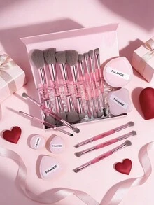 MAANGE 13/18件套化妆刷套装，包含13支双头化妆刷和5个化妆海绵配件，内含腮红刷、粉底刷、散粉刷、眼影刷、睫毛刷、晕染刷、轮廓刷、高光刷、眉刷、遮瑕刷，是送给女性和女孩的理想礼物。 - 粉色 - 查看 2