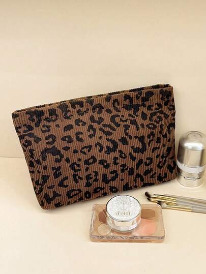 حقيبة مستحضرات التجميل ذات طبعة نمر من القطيفة، حقيبة تنظيم مكياج سعة كبيرة للسفر، حقيبة تخزين محمولة للسماعات والشاحن