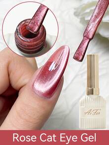 AiFer 1瓶15毫升水晶猫眼磁性凝胶指甲油，粉色猫眼凝胶指甲油，可卸UV LED凝胶，适合所有季节的美甲设计。 - 玫瑰紅 - 查看 3