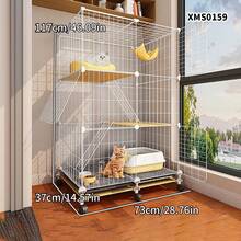 3-Tier Large Space Cat Cage With Litter Box Area, Removable Tray, Suitable For Multi-Cat Households, DIY Metal Cat Villa - Multicolor - View 10