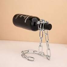 1 pieza Soporte de botella de vino de cadena de hierro, estantería colgante decorativa para botellas de vino, exhibidor colgante innovador para botellas de vino, accesorio de decoración del hogar moderno, pieza elegante para la sala de estar, estantería de almacenamiento y organización de la cocina - Multicolor - Ver 13