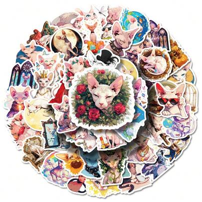 50 Miếng Dán Hình Mèo Dành Cho Người Lớn, Hình dán mèo không lông để dán lên bình nước, máy tính xách tay, ốp điện thoại, ván trượt, sổ tay, album ảnh, đồ thủ công DIY, hình dán vinyl trang trí cho người yêu thú cưng, người đam mê mèo, quà tặng bạn bè, trang trí phòng, đồ dùng tiệc tùng, hình dán thẩm mỹ chống thấm nước để cá nhân hóa đồ dùng hàng ngày, thiết kế nghệ thuật mèo Sphynx độc đáo để thể hiện bản thân và các dự án sáng tạo.