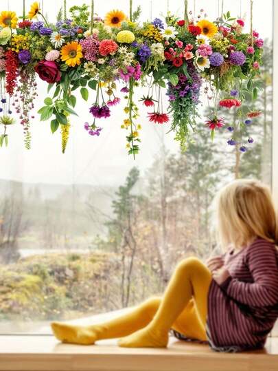 1pc Decorative Adhesive Glass Sticker, Size 20.67 X 11.02 Inches, Featuring Countryside Style Pattern With Hanging Orchids And Chrysanthemums, Removable PVC Colored Window Film, No Glue Required.