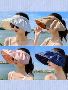 1顶女士时尚休闲黑色可折叠遮阳帽，多功能头带设计，适合日常出行、旅行、海滩、度假，提供紫外线防护，必备遮阳帽 - 彩色 - 查看 5