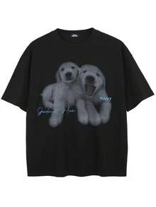 Tiny Spark Black Tee Shirt Funny Animal Graphic Dog Printed - Black - View 2